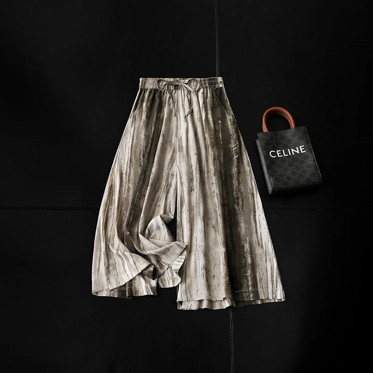 似裙？是裤！灵动飘逸 渐变竖条纹显瘦宽松松紧腰阔腿裙裤女夏新