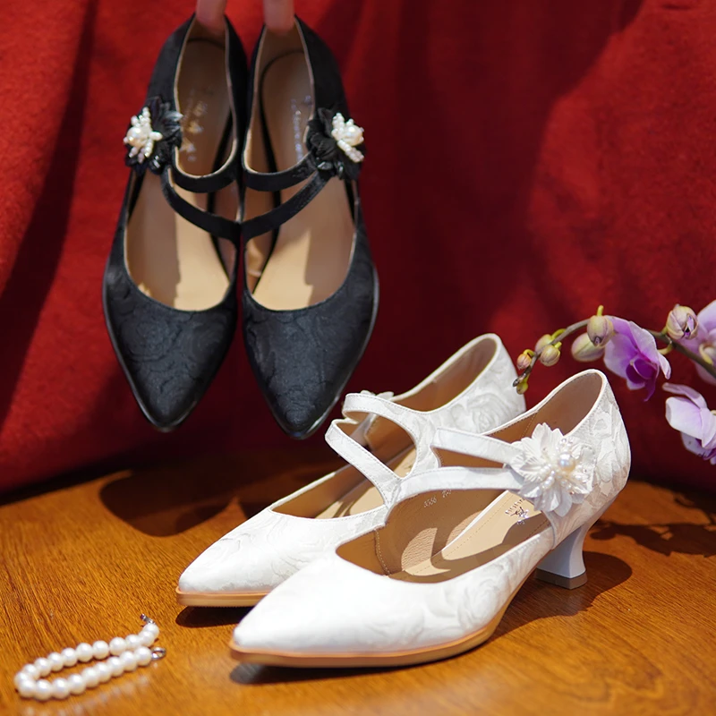 《素语》新中式国风中跟尖头单鞋女马面裙配裙子气质旗袍鞋 5566