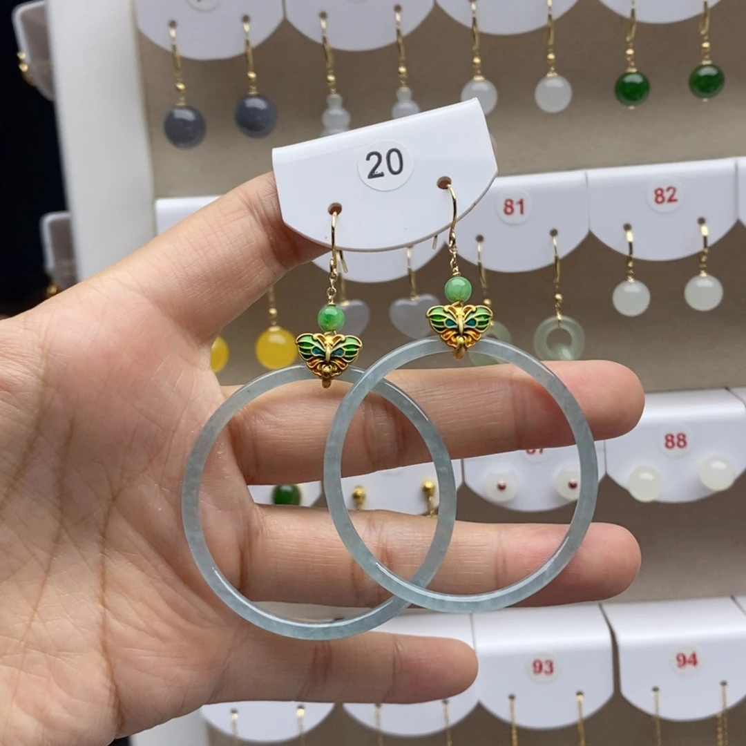 银S925镶嵌翡翠耳饰