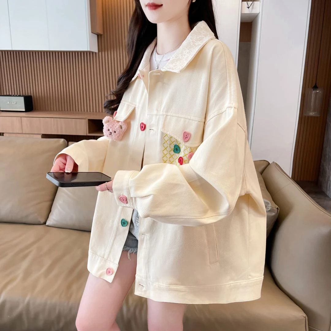 翻领外套女春季12岁大童13少女15初中学生甜美韩系棒球服夹克上衣