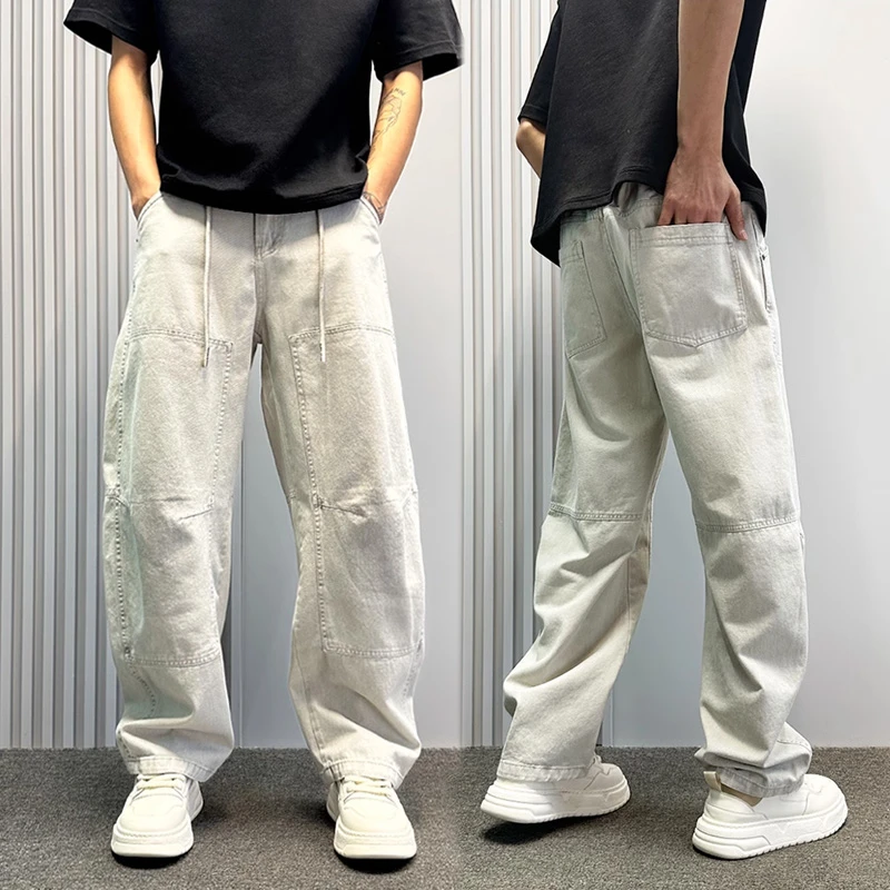 设计感圆月弯刀牛仔裤男款痞帅高级感直筒裤秋季款垂感高街阔腿裤