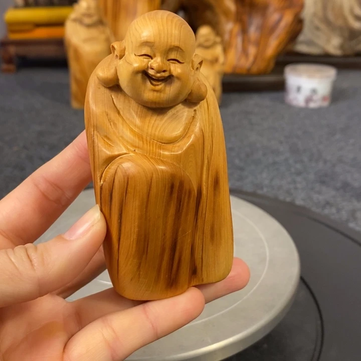 柏木（崖柏）崖柏弥勒佛手把件小摆件