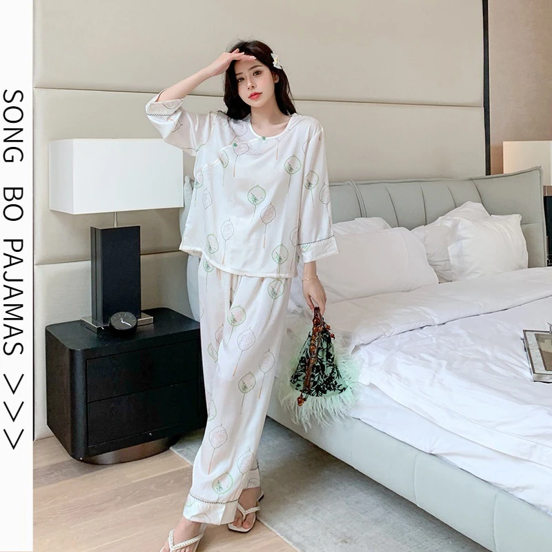 长裤女皮筋可外穿睡衣家居服套装女士卡通春夏透气