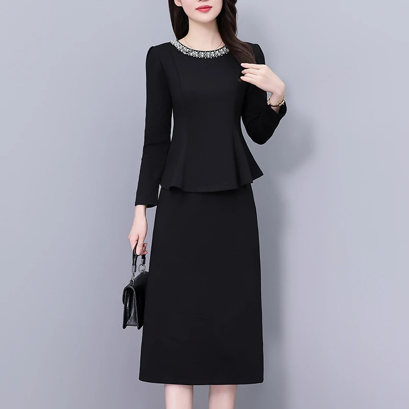 早秋季高端上档次收腰显瘦两件套荷叶边时尚洋气上衣+半身裙套装