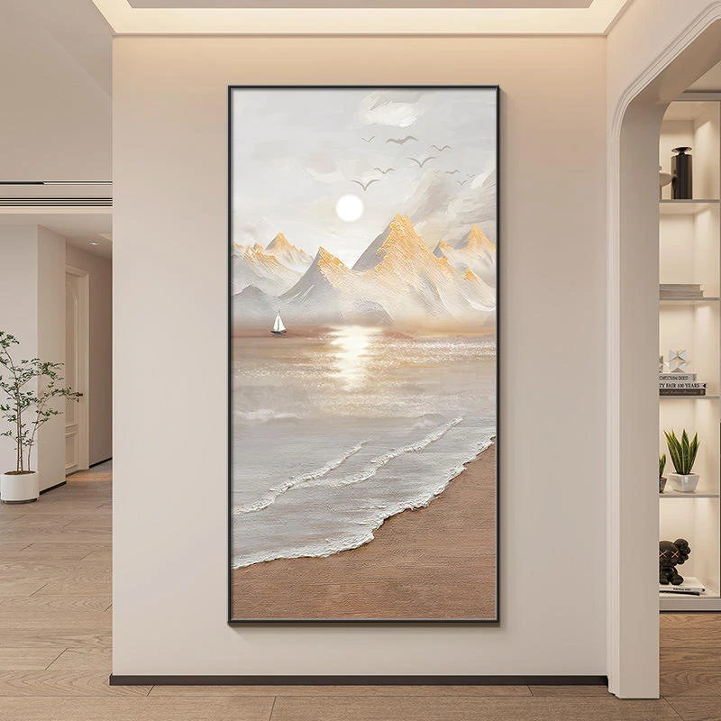 2025日照金山背有靠山入户玄关画客厅挂画2025最新款轻奢大气