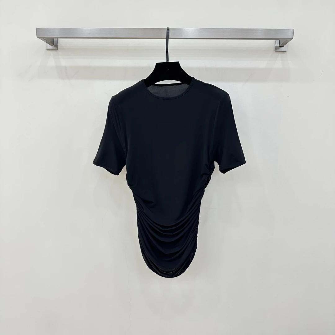 【西西高定】夏日设计感高弹皱褶修身显瘦百搭上衣