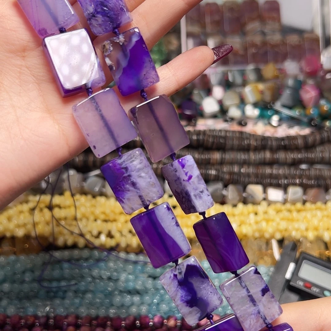 玛瑙/玉髓足银镶嵌珠宝半成品Z200紫玛瑙长方形20*15*6mm