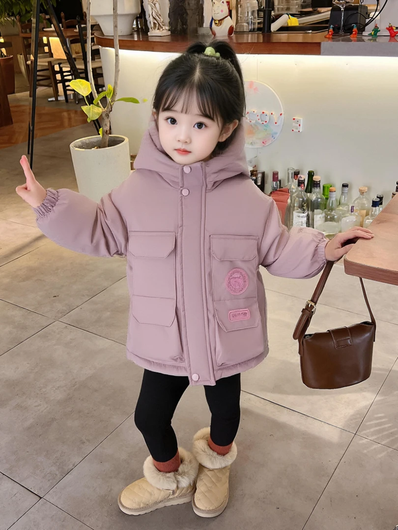 【思晨家】加绒加厚厚款连帽中长款公主风女棉服韩版冬装女宝棉衣