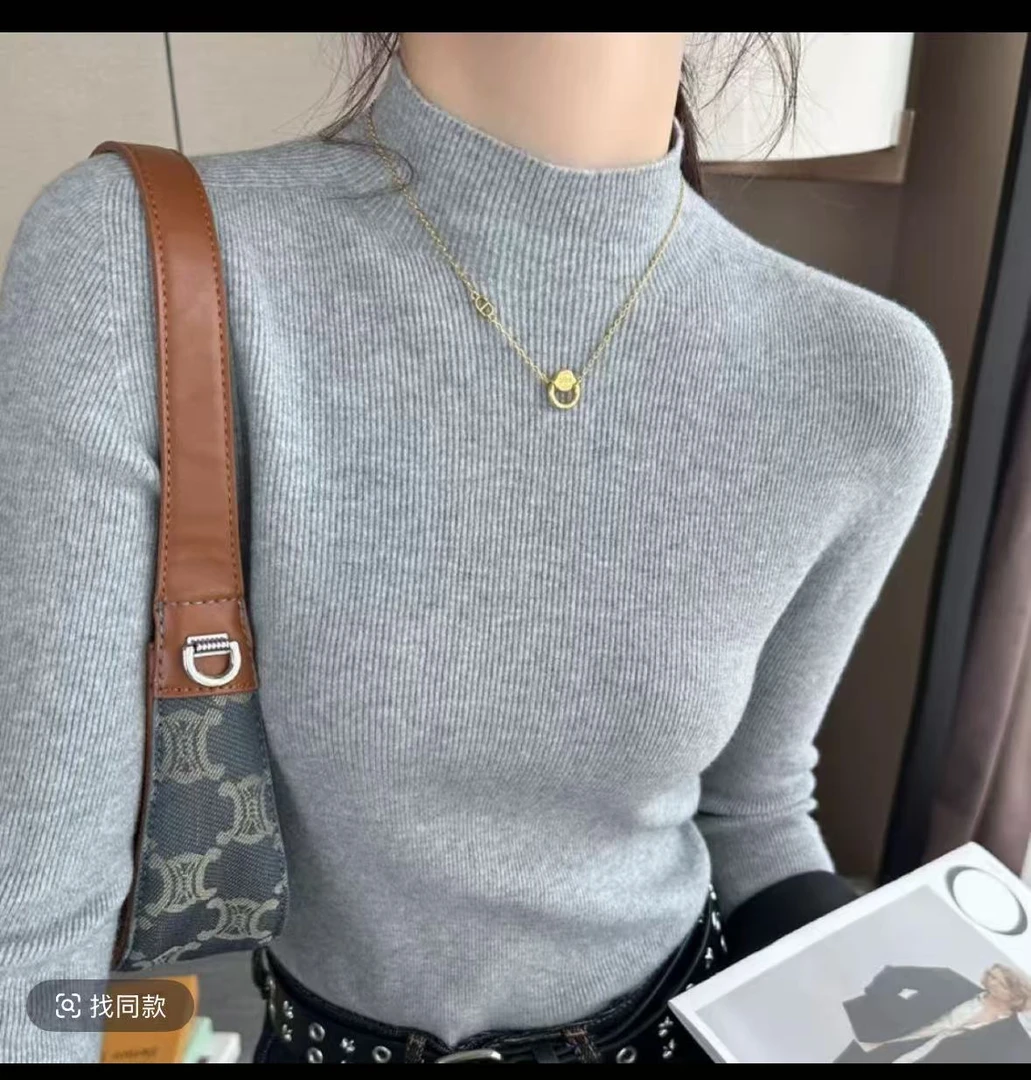 菲菲同款纯色中高领针织毛衣