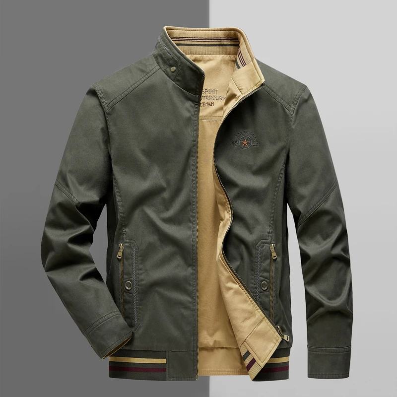 高端双面穿男装夹克男春秋季棉质中年男士上衣宽松大码爸爸装休闲