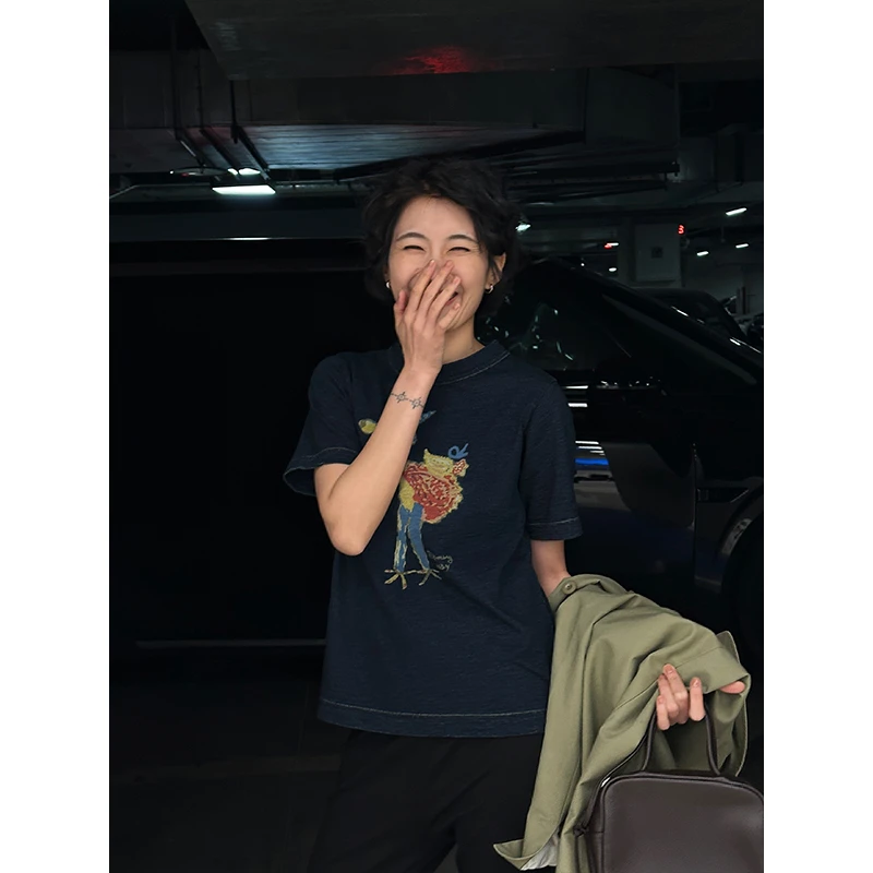 LANGQING 纯棉短袖t恤女新款夏季宽松简约圆领上衣43509/43693#