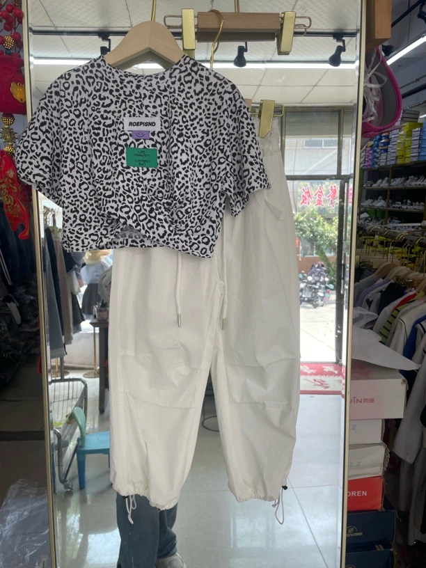 韩国原版女童高端斑纹短袖T恤韩版