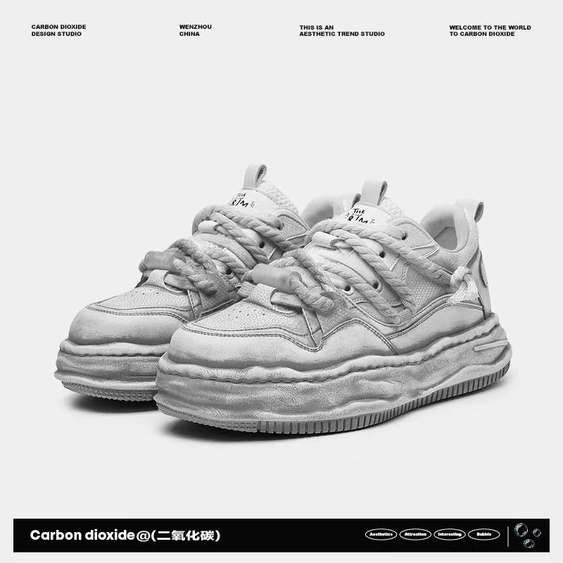 7公分隐形内增高脏脏鞋做旧擦色男鞋厚底运动百搭情侣款溶解板鞋