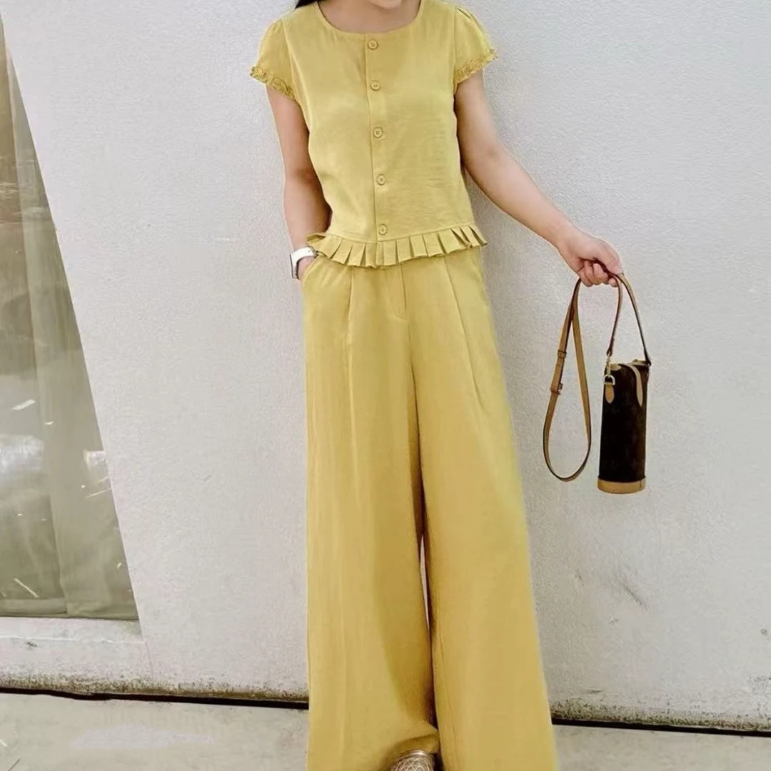 2025短袖时尚百搭休闲套装女装上衣仙女风复古港风宽松极简风洋气