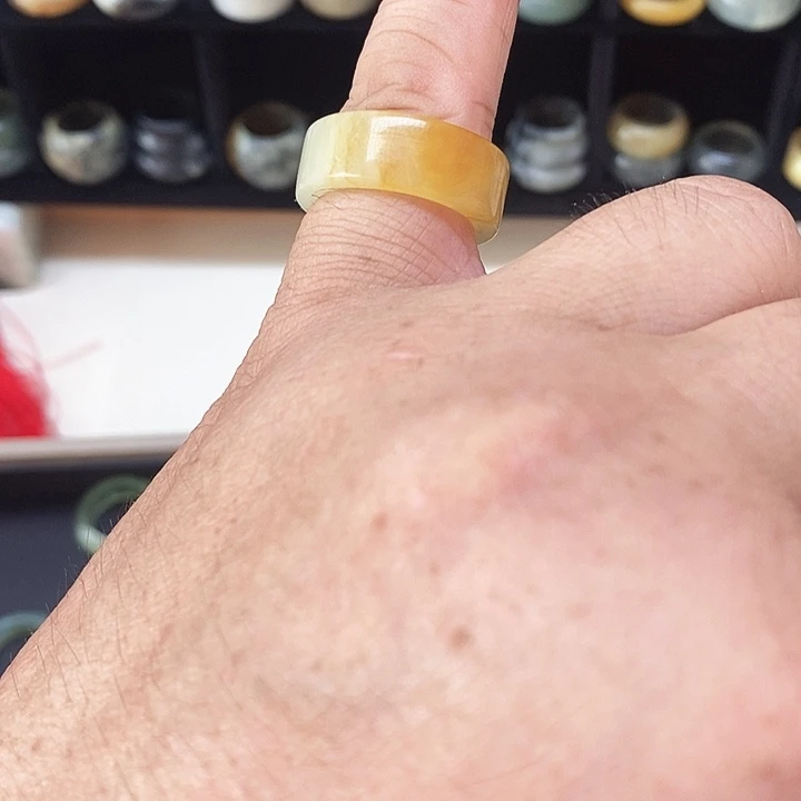 未镶嵌蛇纹石玉天然岫玉细条戒指冰透