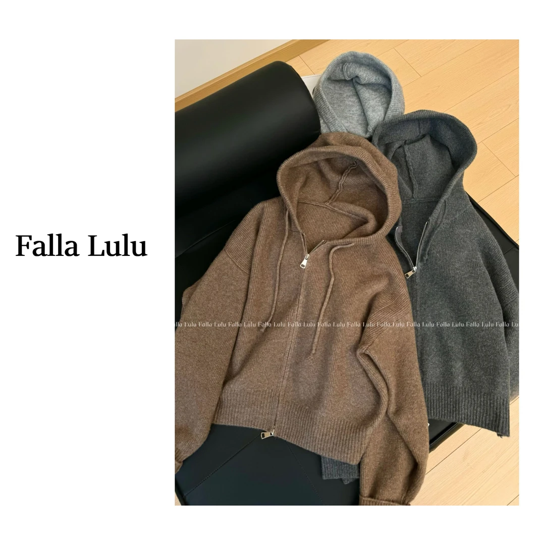 @英子家 高货余单 加厚连帽毛衣保暖厚实双拉链开衫外套 D4291