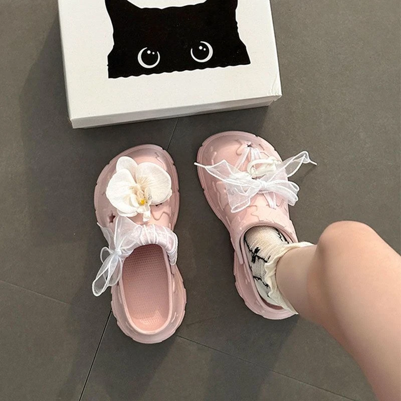 可爱卡通五角星蝴蝶结洞洞鞋女鞋2025夏季新款外穿休闲防滑包头拖