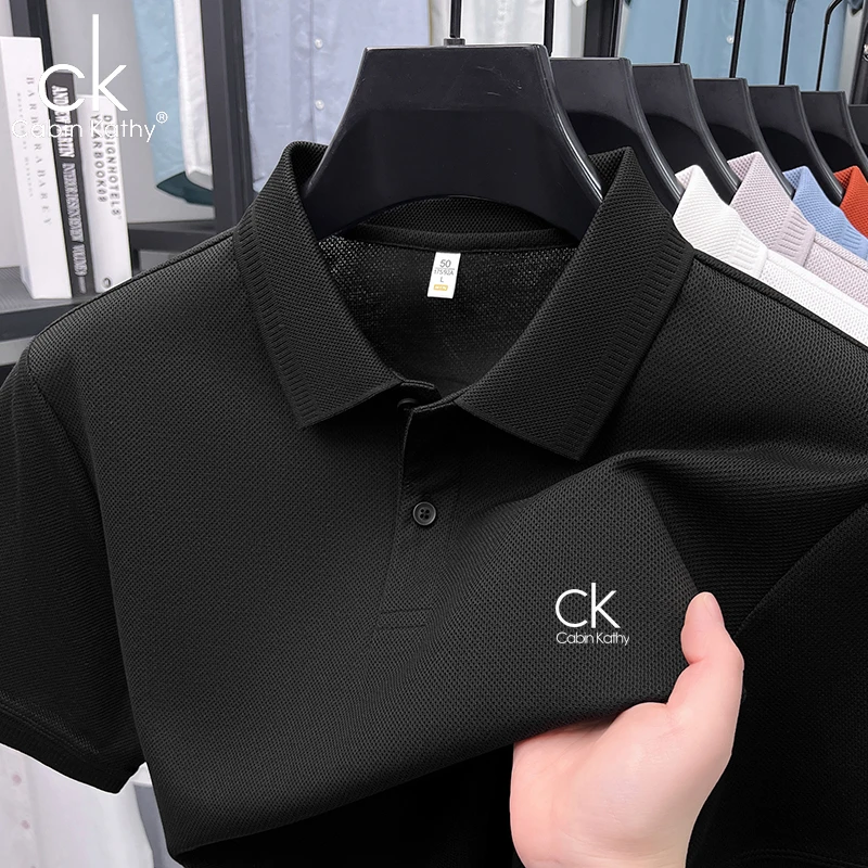 ck正品【海外撤柜】夏季新款棉质短袖男款Polo衫薄款翻领纯色t恤男