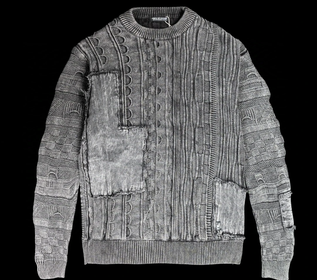 拼接牛仔复古毛衣.针织加厚复古休闲针织衫男女宽松拼接牛仔毛衣