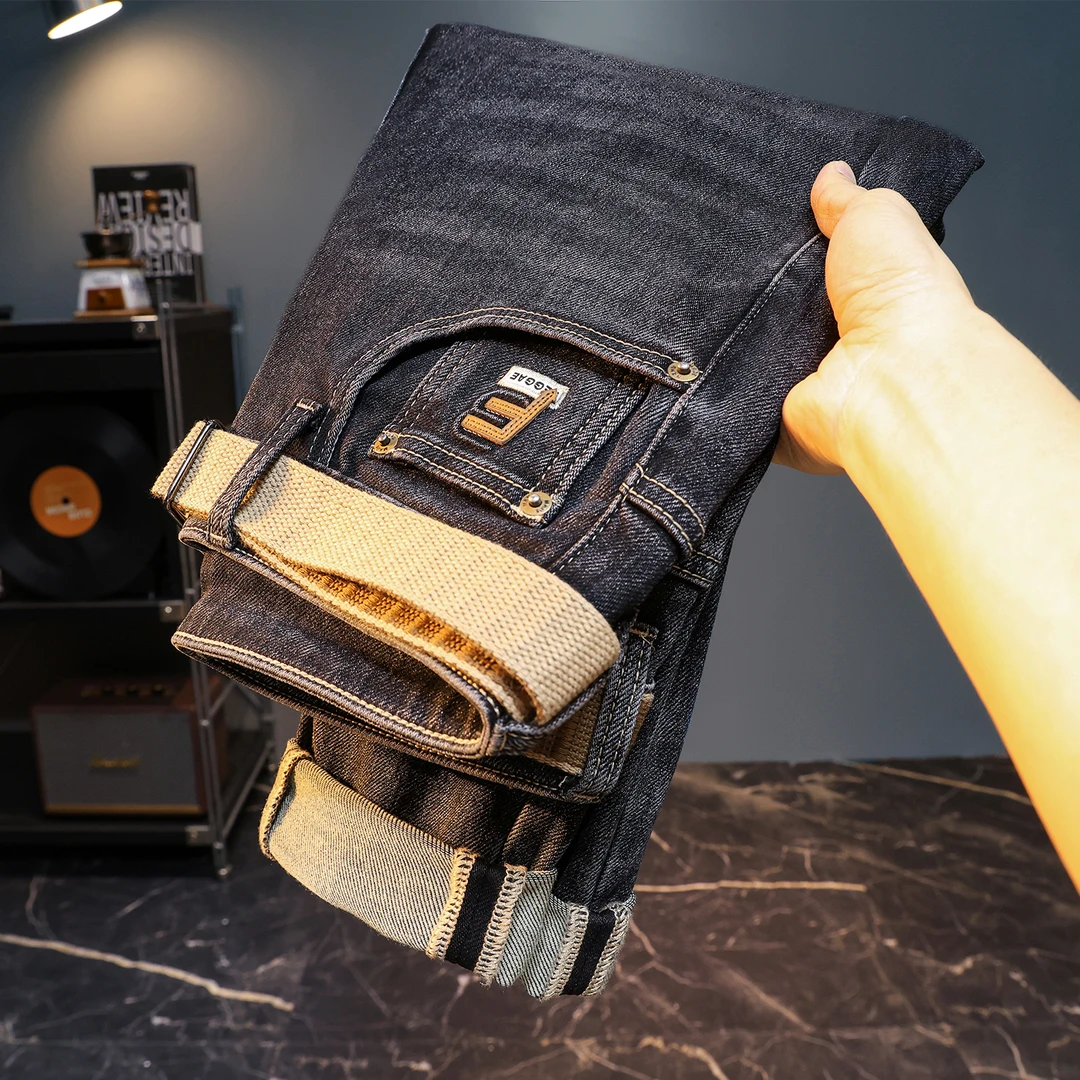 秋冬蓝灰色牛仔裤男潮流2025新款微跨小脚裤修身弹力百搭厚款长裤