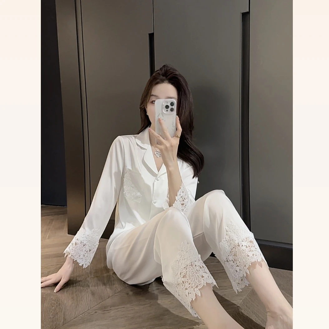 【大静静】“白色蕾丝”缎面家居服