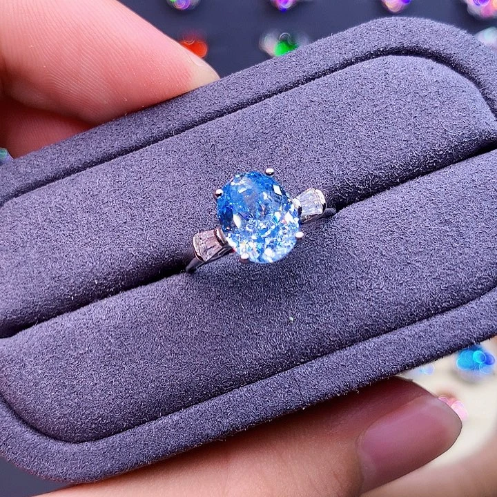 银S925镶嵌戒圈海蓝宝石