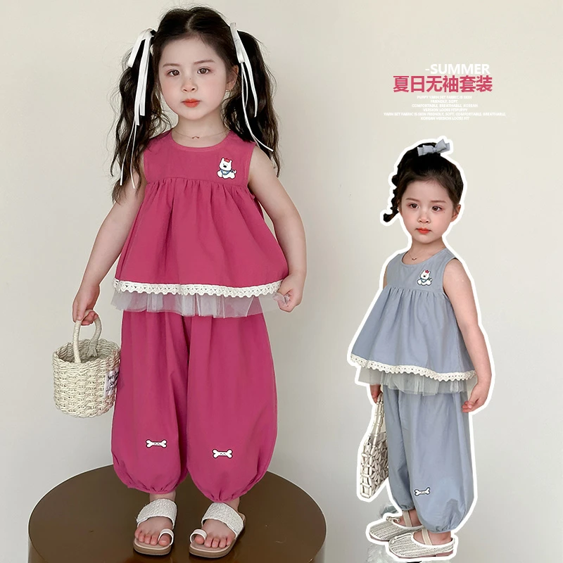 女童套装潮款网纱背心防蚊裤儿童两件套洋气夏装小女孩2025新款