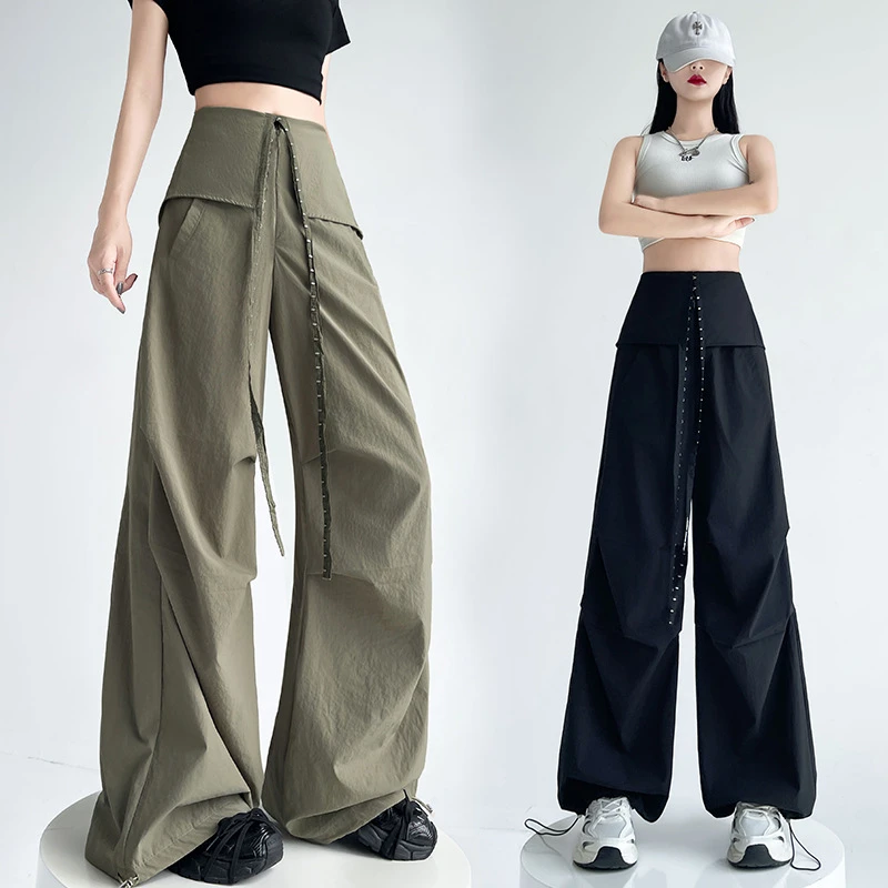 微弹力早秋速干工装裤女中高腰显瘦百搭休闲裤薄款穿搭运动裤子