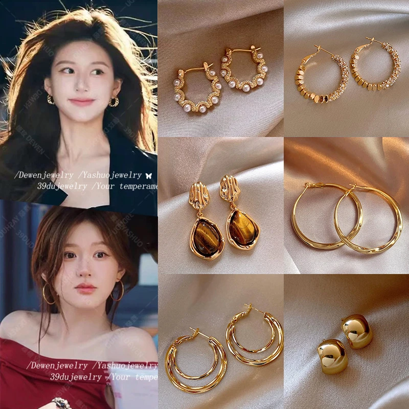 925银亚克力耳饰 金色耳环女轻奢高级感气质珍珠耳钉复古新款耳饰