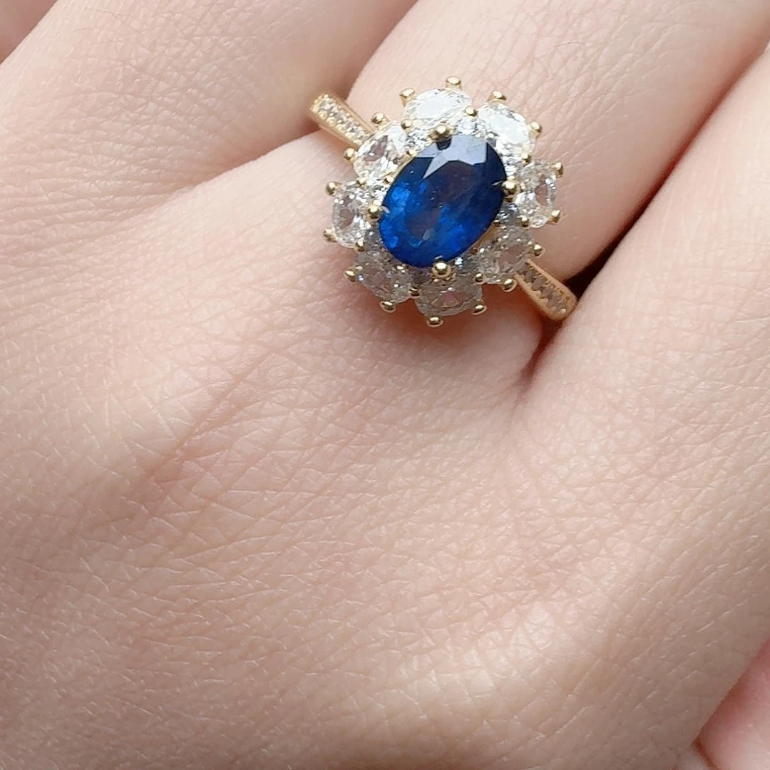 蓝宝石戒指银S925镶嵌戒指