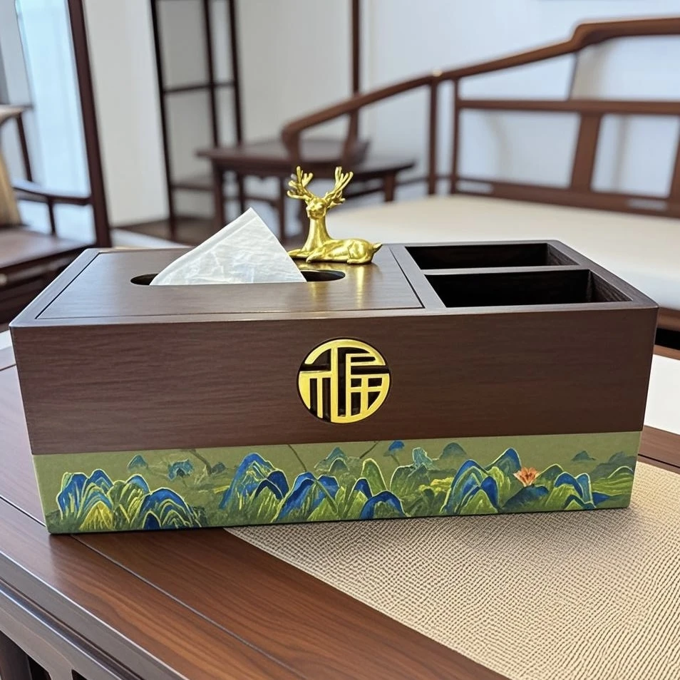 新中式实木纸巾盒多功能遥控器收纳盒客厅家用创意高级茶几抽纸盒