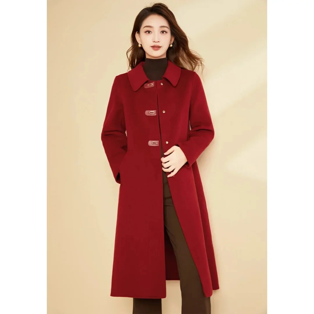 D208新款2025羊毛小个子毛呢外套秋冬季翻领高级感中长款呢大衣女