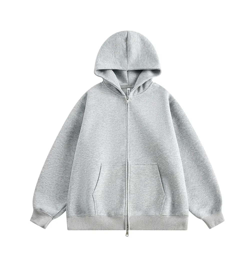 500g重磅开衫卫衣男女春季新款美式纯色上衣潮牌休闲宽松连帽外套