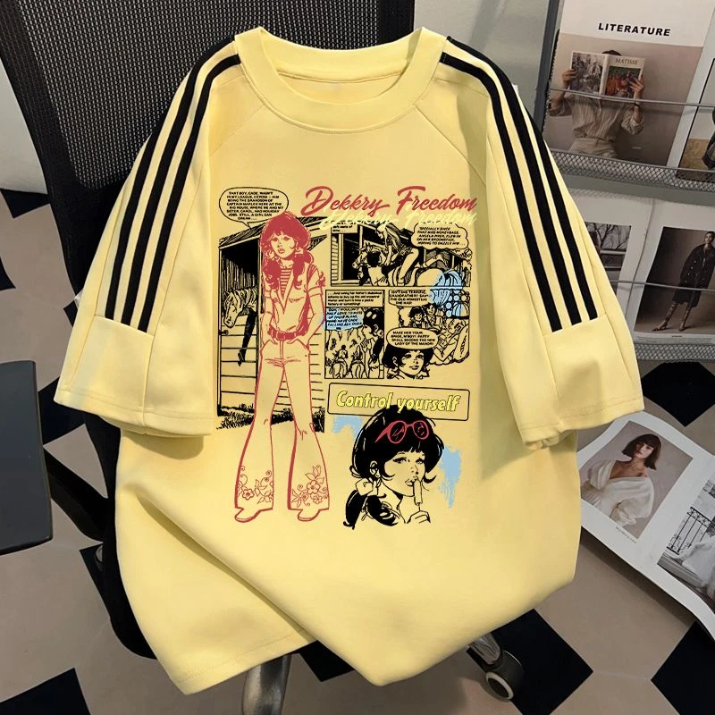 jtrt美式高街纯棉潮流个性T恤短袖男女夏季设计感学生三条杠上衣