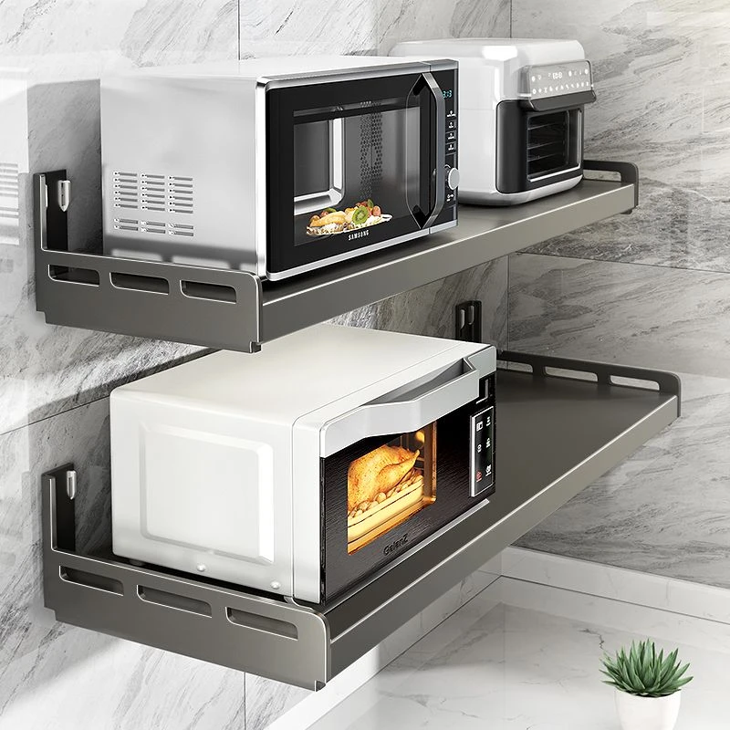厨房不锈钢微波炉置物架烤箱电器多功能免打孔壁挂式墙上收纳支架