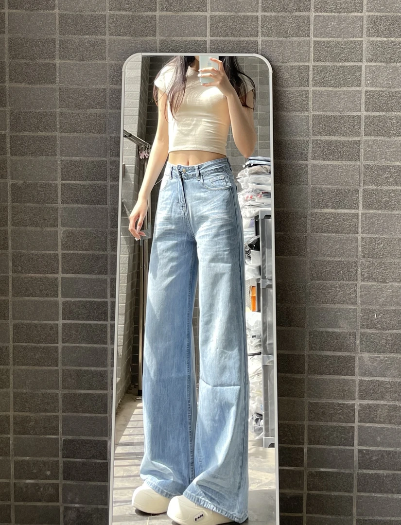 【运费补贴】175高个子加长180复古水洗牛仔裤女高腰宽松拖地阔腿裤