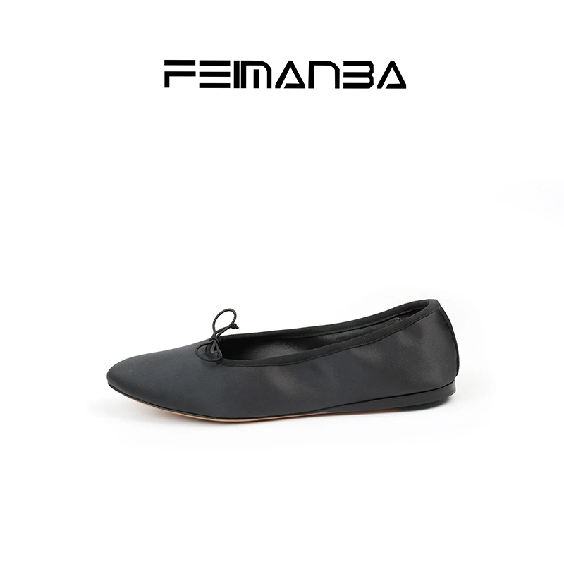 【FEIMANBA】极简蝴蝶结芭蕾舞鞋女 平底羊皮真皮底单鞋