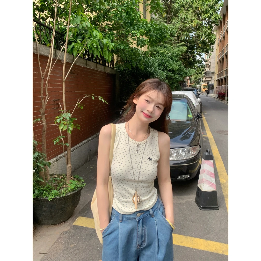 切糕自制【点点夏日】小个子春夏小众品质女短款百搭碎花通勤背心