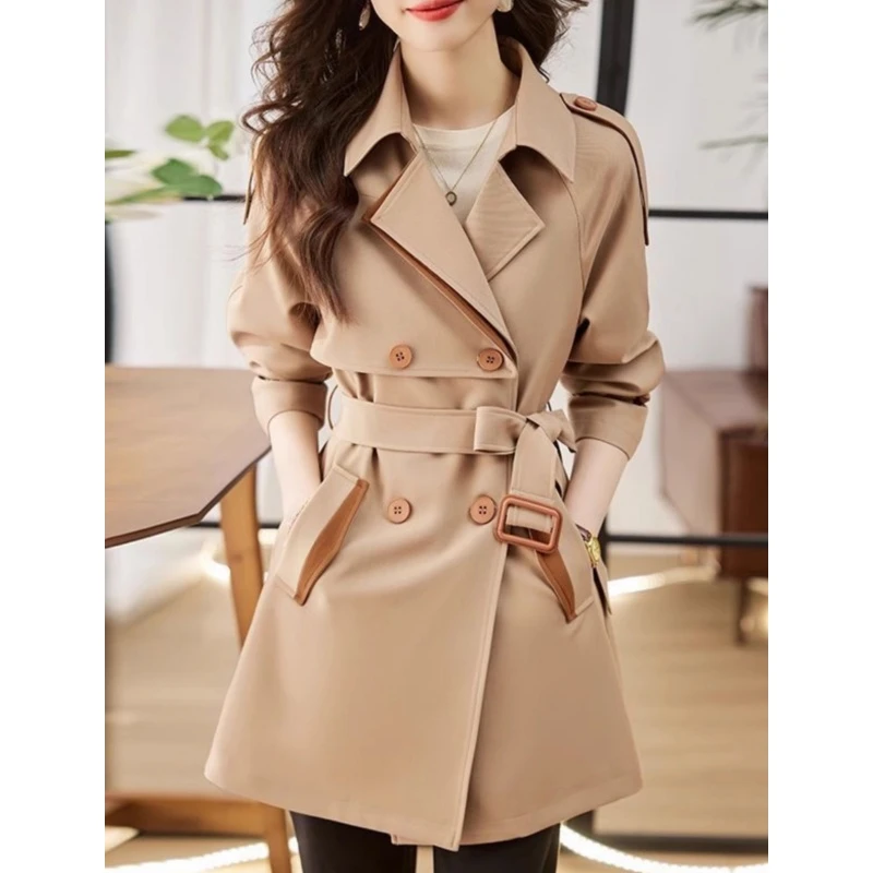 双排扣风衣女春季2025新款韩版修身系带名媛风矮个子西装领外套潮