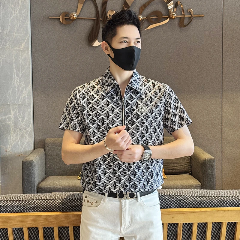 2025夏季男士时尚潮流印花男款POLO衫时尚休闲个性百搭修身短袖