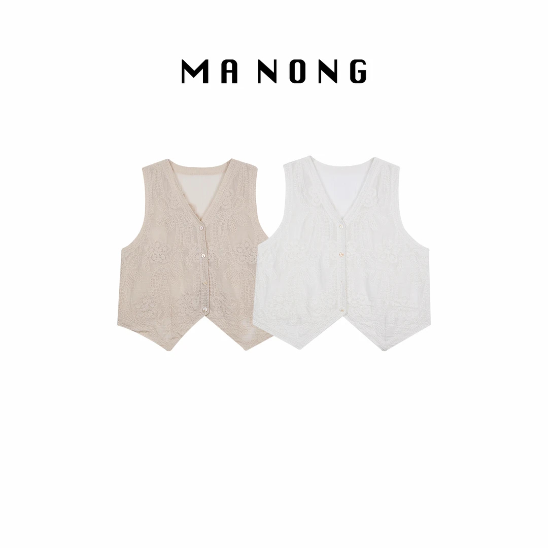 APECAPE【刺绣马甲】时尚休闲刺绣背心式马甲女白色宽松百搭马夹女