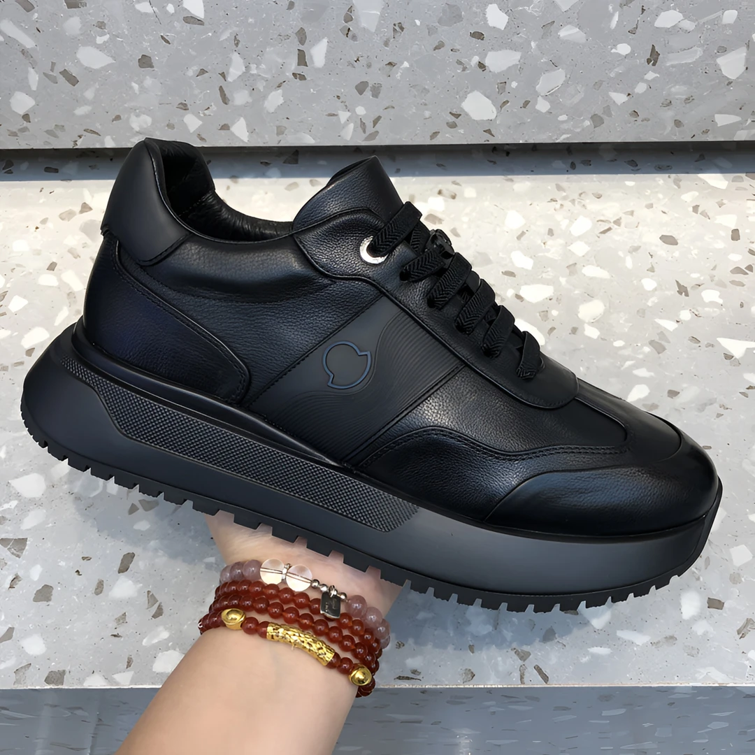 男士真皮秋冬新款黑色加绒百搭休闲皮鞋百搭厚底增高舒适运动鞋潮