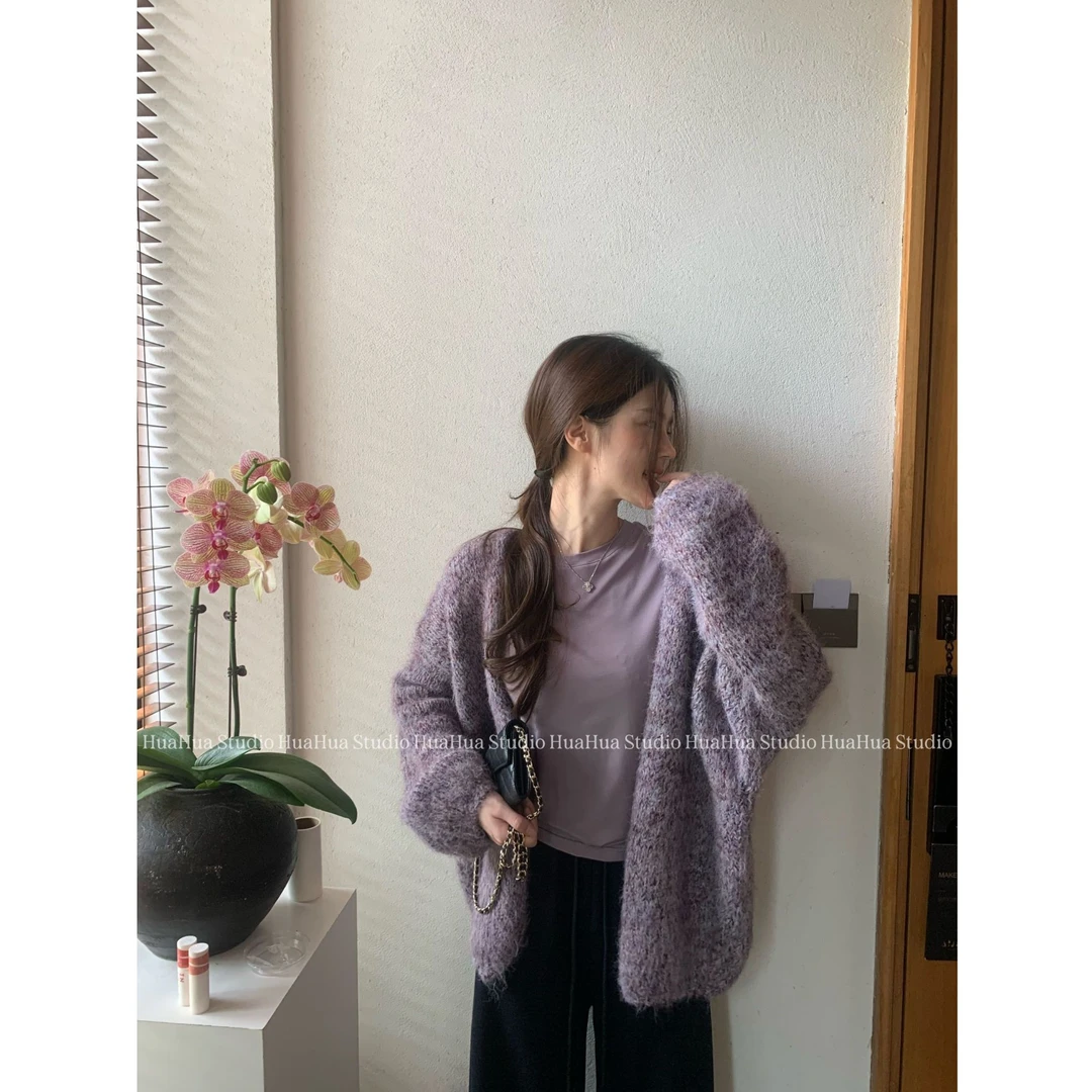 【花花】紫薯开衫~韩系慵懒风氛围感百搭花纱宽松显瘦针织开衫