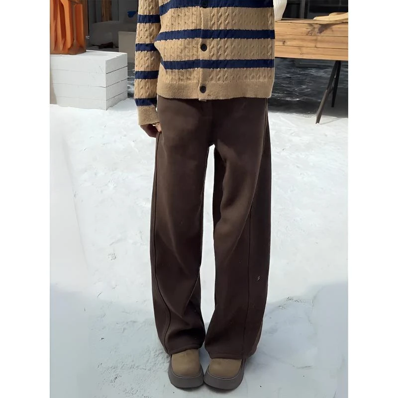 美拉德咖色直筒牛仔裤大码女装秋冬新款胖mm宽松显瘦阔腿加绒裤子