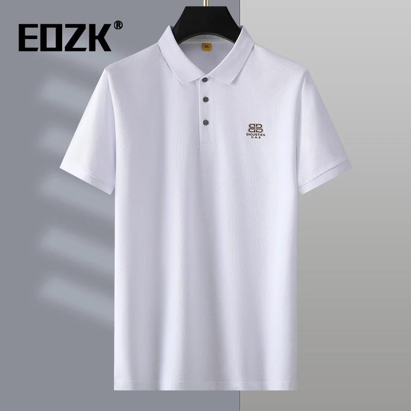 Eozk男士短袖polo衫商务休闲纯棉翻领t恤加肥加大码中年宽松半袖