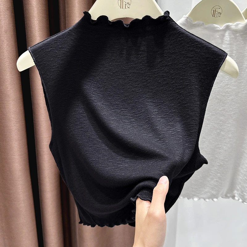 贵气时髦轻奢半高领无袖背心内搭上衣2025秋冬新款百搭黑色假领子