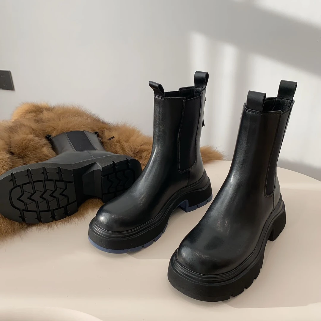 【天邑严选】黑巧牛皮烟筒靴AB23692