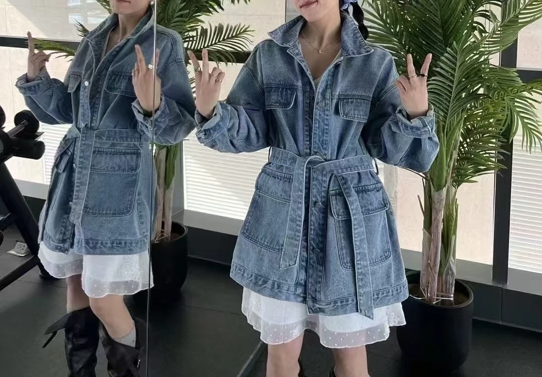 OUMEIZHAN｜腰带牛仔衣