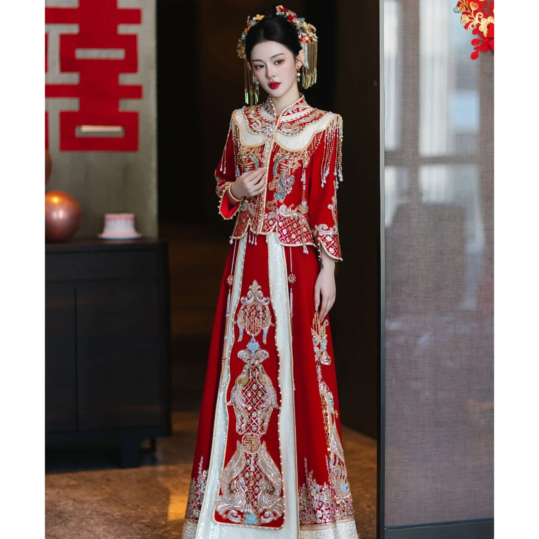 新款秀禾服中式敬酒服重工新娘出阁服修身显瘦款