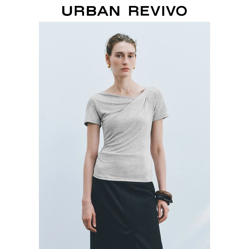 UR2025秋季新款女装简约休闲荡领修身短袖T恤UWG450160